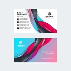 Fototapeta premium Double-sided horizontal business card template with abstract background. Vector mockup illustration. Stationery design