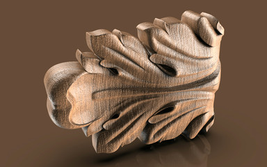 Architectural element for design, relief carving, handmade product with soft focus.