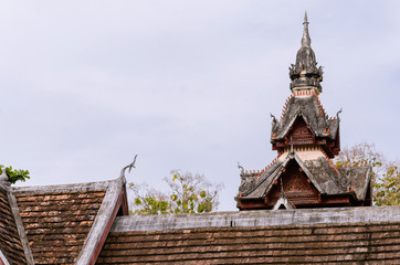 Fototapeta premium Antique Pavilion of Wat Sisaket Monastery is Religious Attractive Landmark of Vientiane City of Laos.