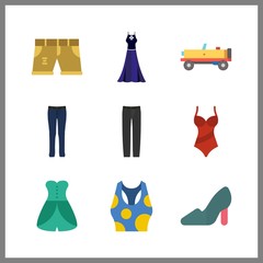 9 model icon. Vector illustration model set. high heels and swimsuit icons for model works