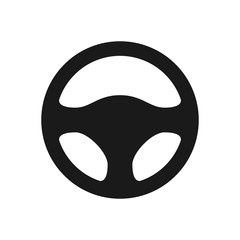 Steering wheel icon isolated on white background. Car wheel control silhouette, Black auto part driving in flat style. Vector illustration
