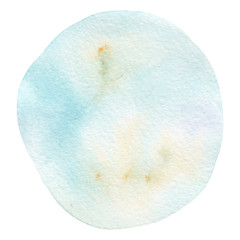 Light blue watercolor circle, hand drawn watercolor spot of round shape,  isolated on a white background