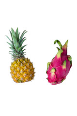 Pineapple and dragon fruit isolated