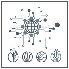 Set of technological icons and logos. Circuit elements.