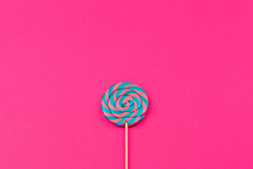 Colorful lollipop. Flat lay. Minimal concept.