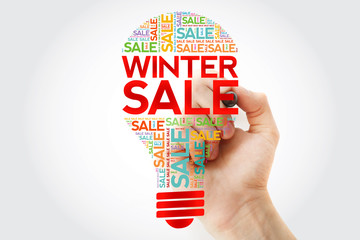 WINTER SALE bulb word cloud with marker, business concept background