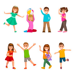 Happy kids cartoon collection. Children on white background for design. Vector illustration.
