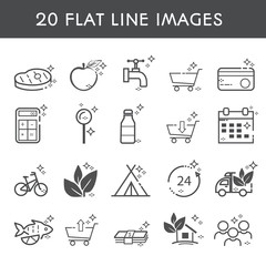 Fototapeta premium 20 flat line icon. Simple icons about products, shop, delivery and ecology. Vector illustration.Vector illustration.