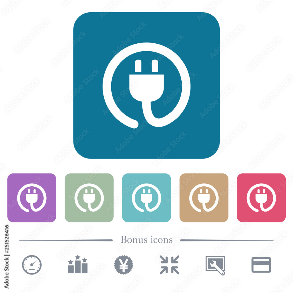 Aufkleber rolled power cord flat icons on color rounded square backgrounds