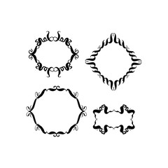 Hand-drawn designer decorative frames set. Black and white vector isolated illustration.