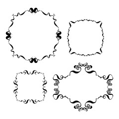 Hand-drawn designer decorative frames set. Vector black and white isolated illustration.