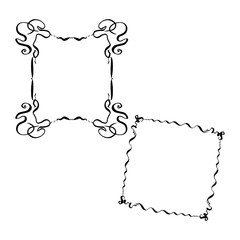 Hand drawn vintage decorative frames set. Vector black and white isolated illustration.