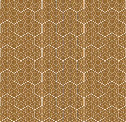 Seamless traditional Japanese ornament.Golden color background.White lines.