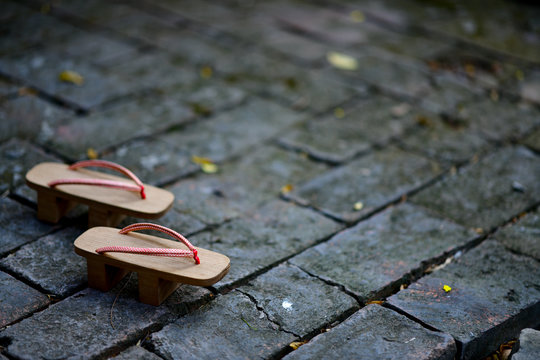 Wooden Geta Shoes, Japanese wooden clogs have space write words.