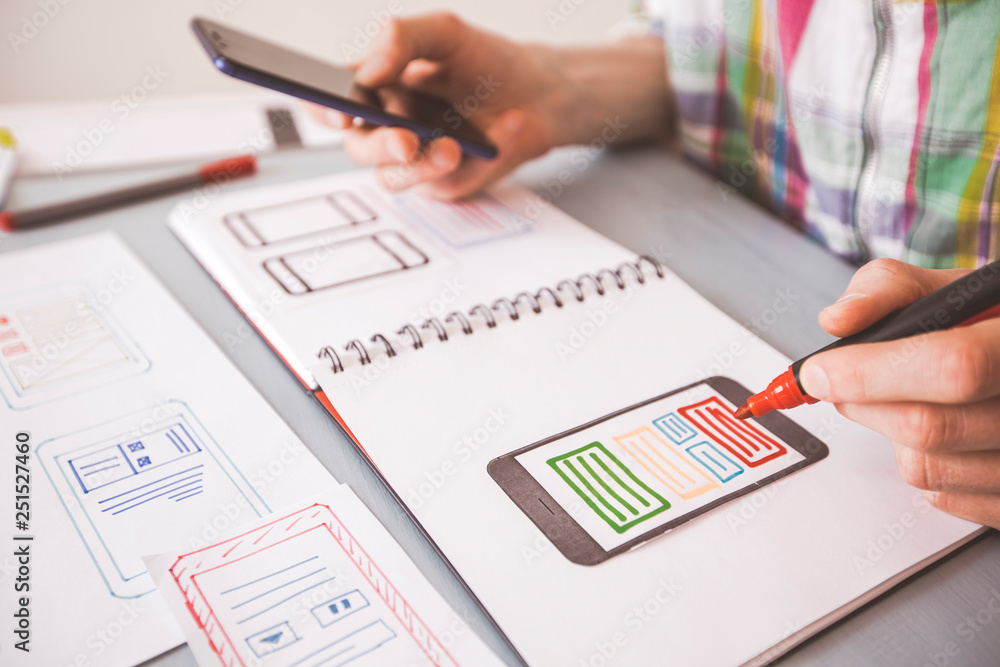 Poster designing application for mobile phone. the specialist creates a prototype user experience interface