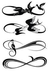 Black and white Infinity  icons with birds 