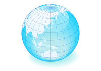 白い背景と水色の地球と罫線・緯線-ベクターイラスト