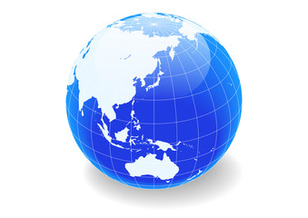 白い背景と青色の地球と罫線・緯線-ベクターイラスト