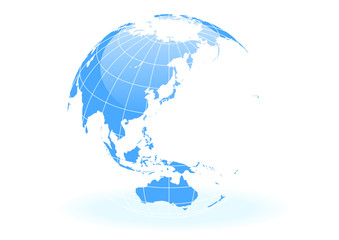 白い背景と青色の地球と罫線・緯線-ベクターイラスト