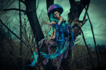 Model is posing in a jellyfish costume