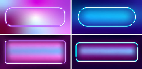 Set neon glowing frames in retro style with space for text