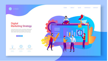 Digital marketing strategy for business projects. Presentation, landing page or webpage design template.