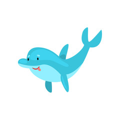 Cute Smiling Dolphin Cartoon Sea Animal Character Vector Illustration