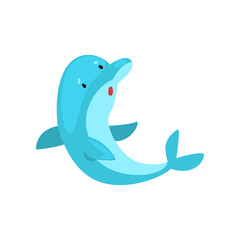 Lovely Dolphin Simming, Cartoon Sea Animal Character Vector Illustration