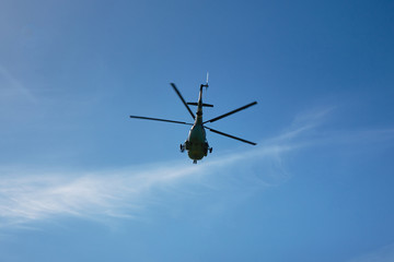 Fototapeta na wymiar Landscape with Military Helicopter