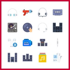 16 stereo icon. Vector illustration stereo set. earphones and turntable icons for stereo works