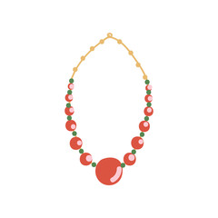 Red Beaded Necklace, Fashion Jewelry Accessory with Gemstones Vector Illustration