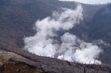 水蒸気を上げる箱根大涌谷