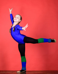 Physical education and gymnastics. Flexible healthy body. Future star of rhythmic gymnastics....