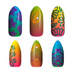 set of colored painted nail stickers. manicure art. nail polish. isolated on a white background