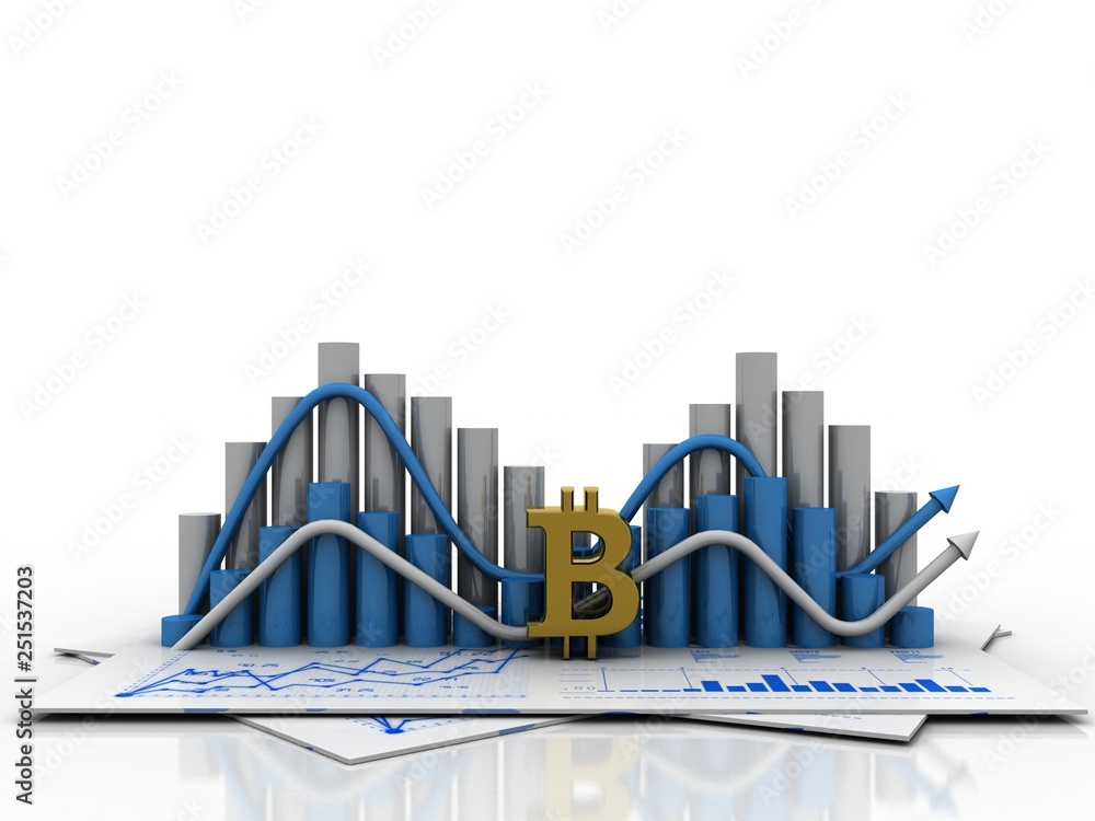 Poster 3d rendering stock market online business concept. business graph with bit coin