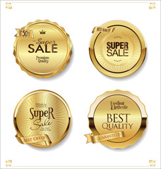 Golden retro sale badges and labels collection