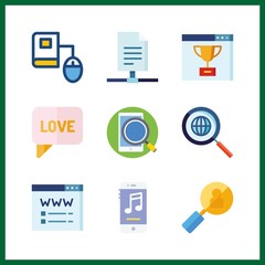 9 online icon. Vector illustration online set. search and sharing archives icons for online works