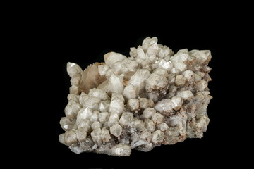 Macro mineral stone quartz calcite on a black background