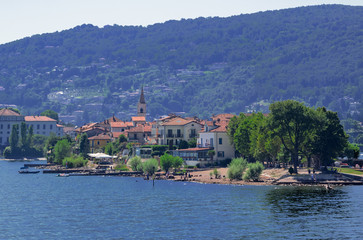 Lake Maggiore - Italy, a glimpse of the Borromean Islands from the departing ferry