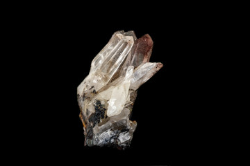 Macro mineral stone smoky quartz, rauchtopaz on a black background