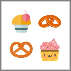 4 bakery icon. Vector illustration bakery set. pretzel and cupcake icons for bakery works