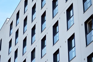 Futuristic architecture of apartment building. Modern residential architecture