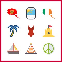 9 sea icon. Vector illustration sea set. pacifism and sand castle icons for sea works