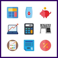 9 account icon. Vector illustration account set. stats and calculator icons for account works