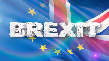 Fototapeta premium 3D illustration of cracked Brexit image concept with flag and 3d text