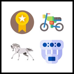 4 race icon. Vector illustration race set. motorbike and medal icons for race works