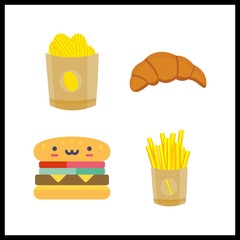 4 french icon. Vector illustration french set. hamburger and chips icons for french works