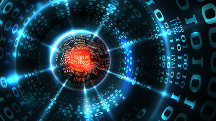 Abstract computer data background programming binary code, data stream, abstract firewall. Hacking computer system, database, internet server with virus, malicious code. Vector illustration