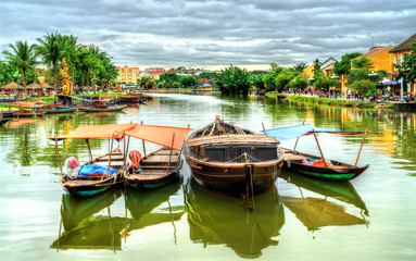 Traditional wooden boats in Hoi An, Vietnam