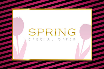 spring special offer pink striped card with flowers vector illustration EPS10